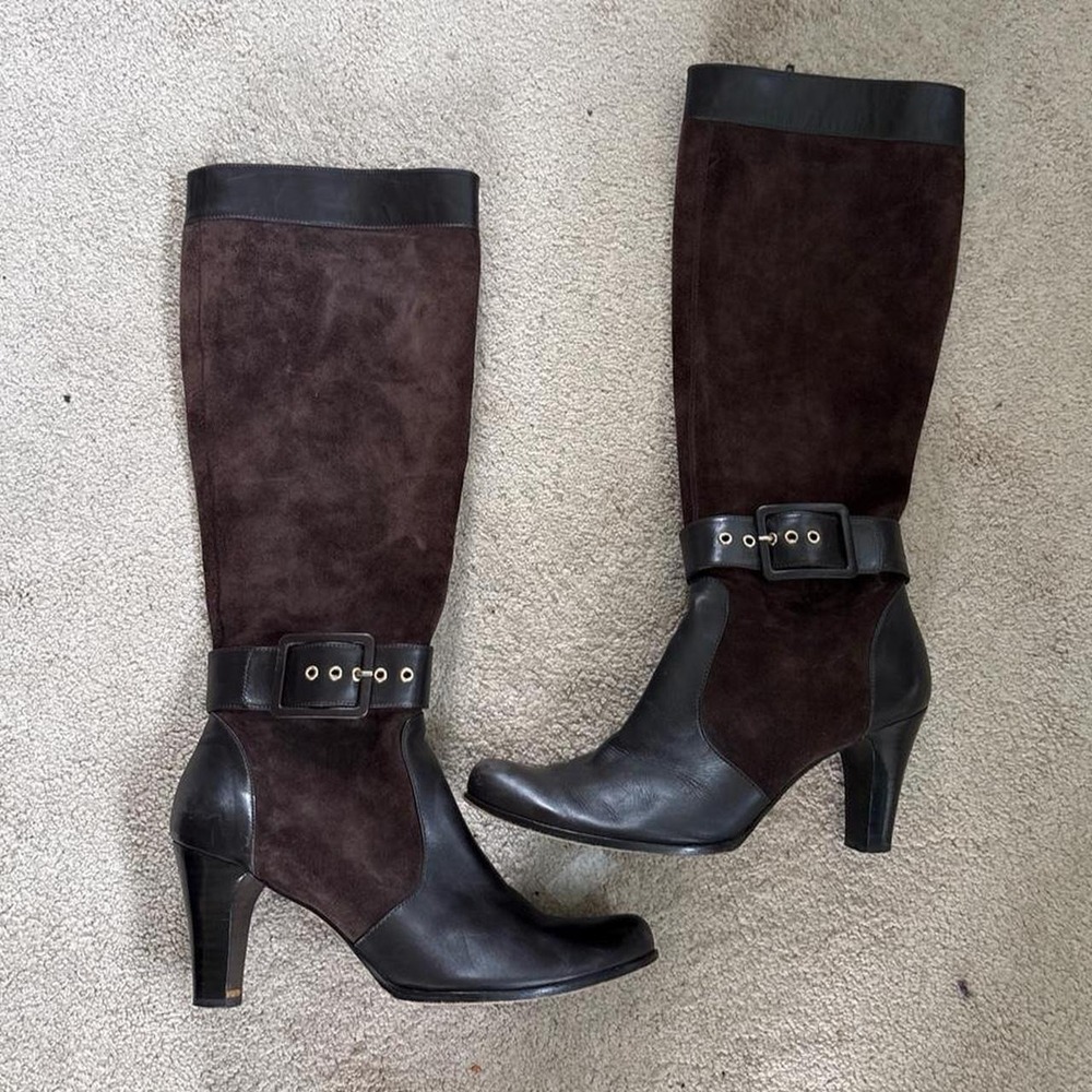 Y2K 2000s Italia Vero Cucio Brown Leather suede Buckle Boots